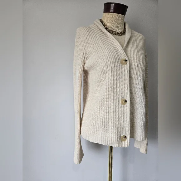 Vince  Wool And Cashmere Cream Ribbed Cardigan with Buttons. Size XS - Picture 2 of 11